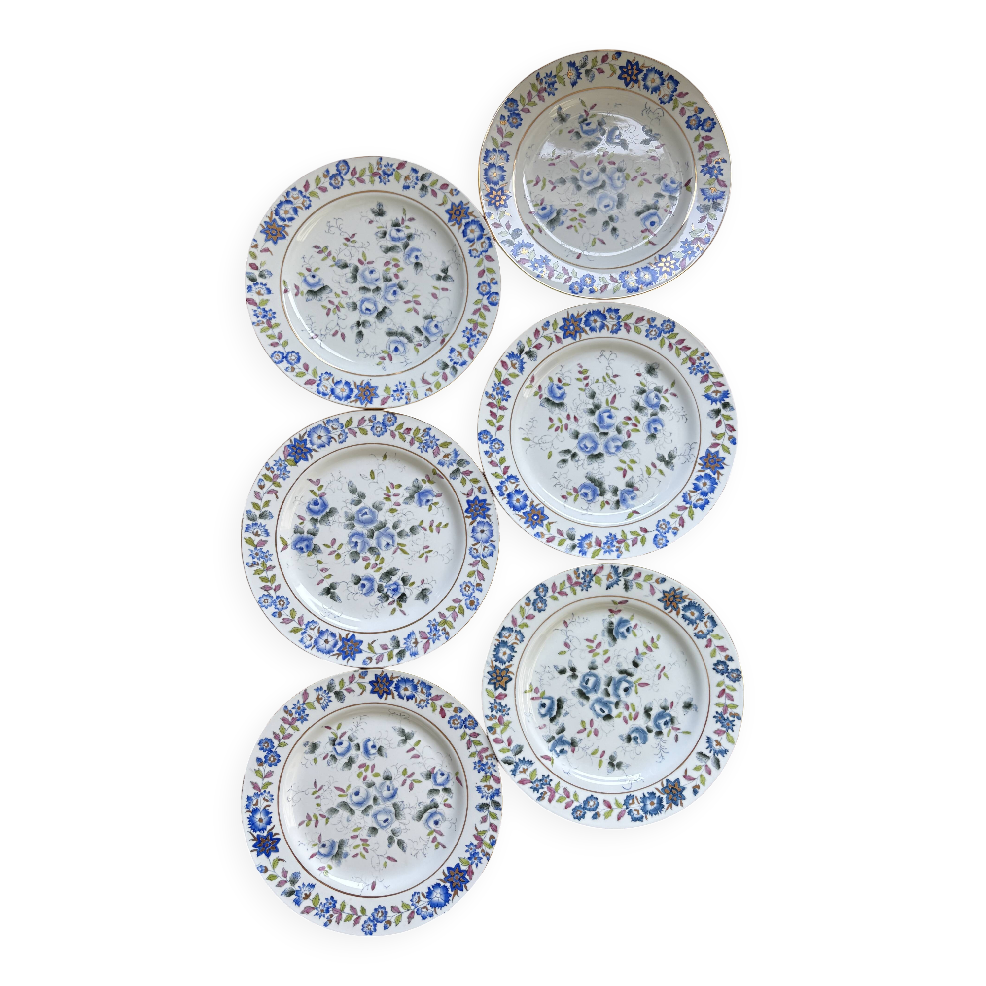 Lot de 6 assiettes plates florales vintage