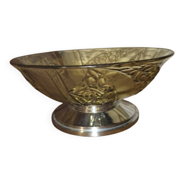Coupe à fruits Art Déco verre moulé jaune