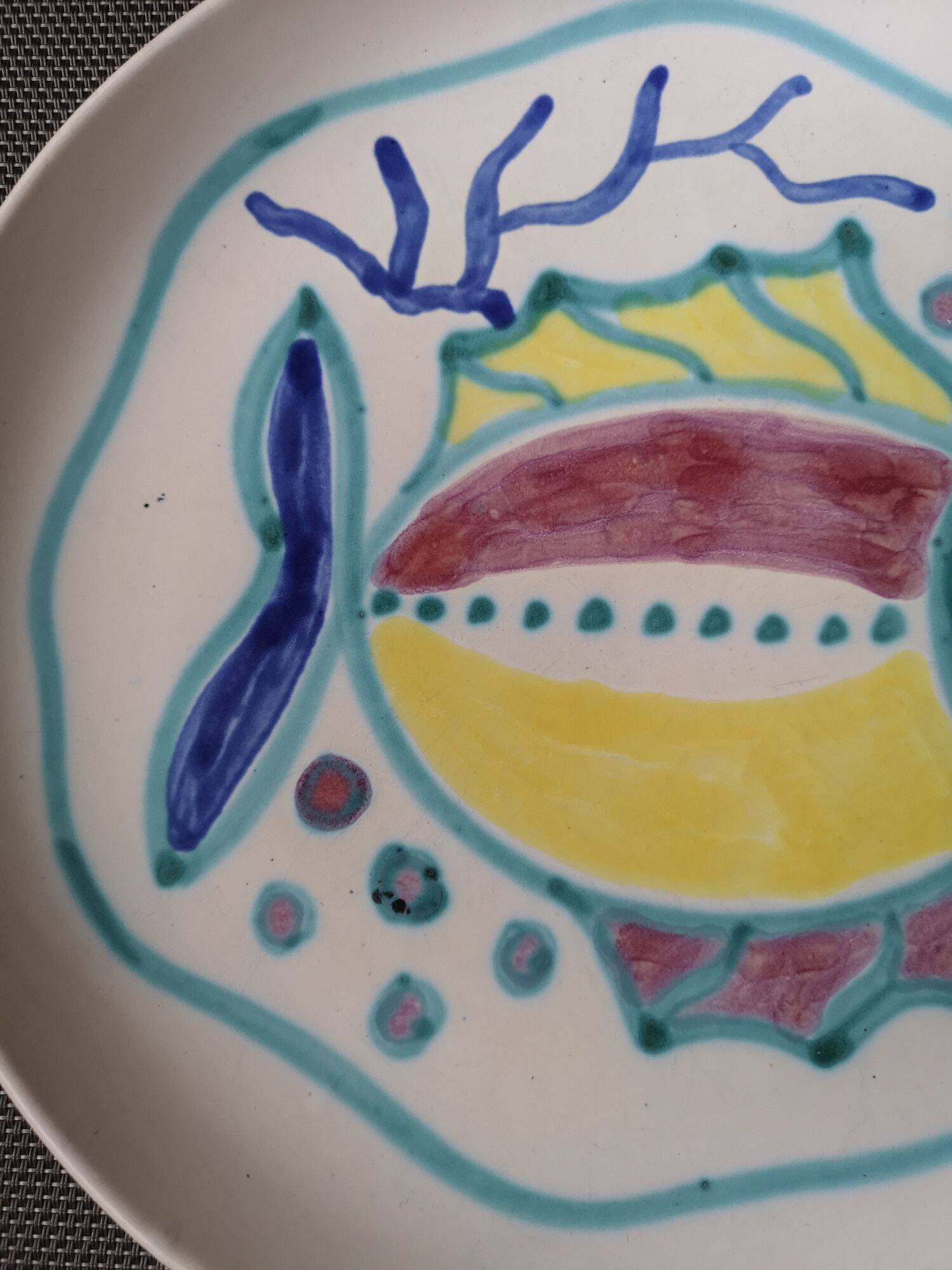 Enamelled ceramic plate with fish decoration - Gérard Hofmann - Vallauris - 1950s