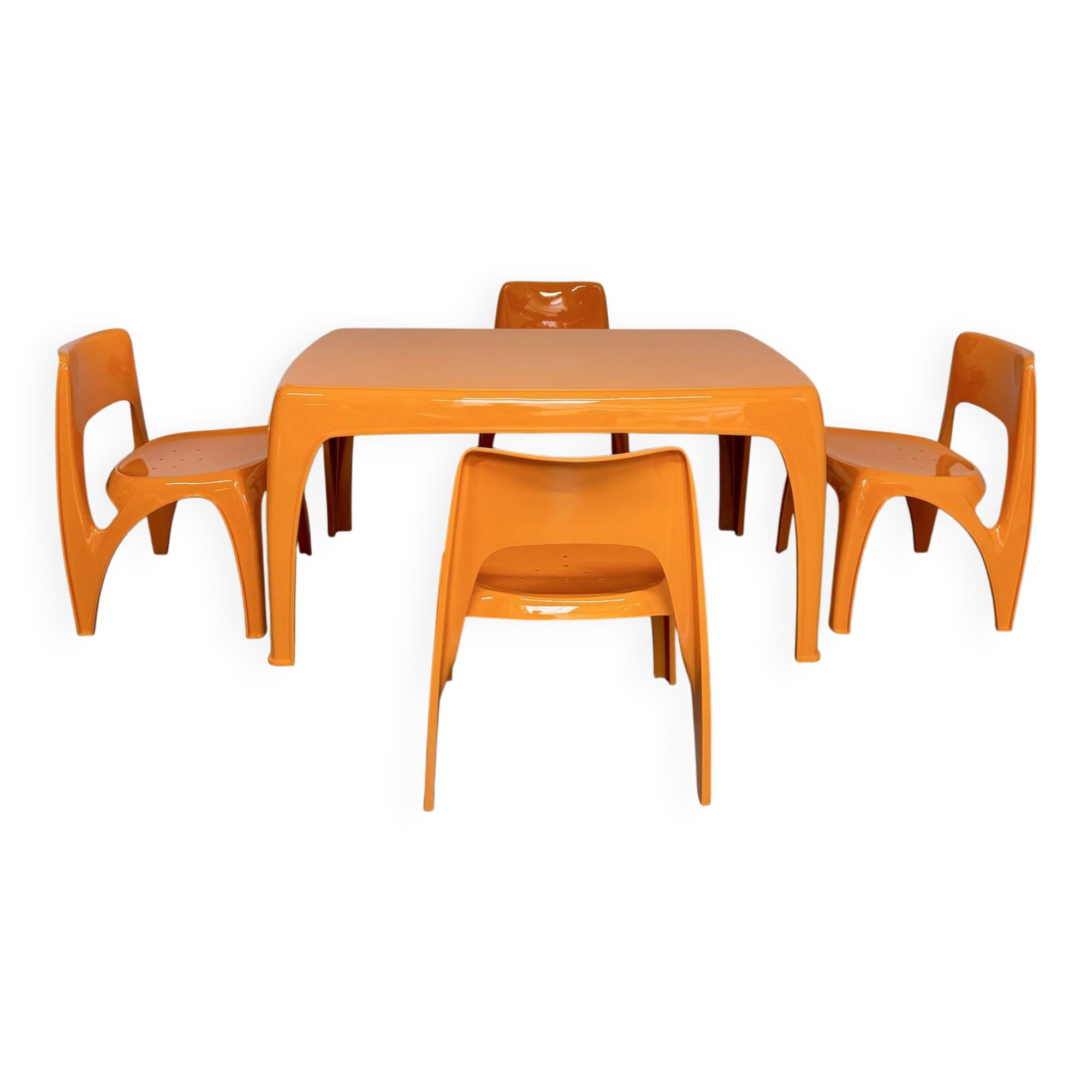 Table and 4 dining chairs designed by Preben Fabricius, Interplast, 1970s.