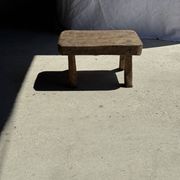 Petit stool, tabouret d'appoint en teck massif rectangulaire arrondie