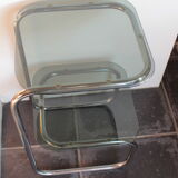Side table end of sofa vintage chrome and smoked glasses 1970