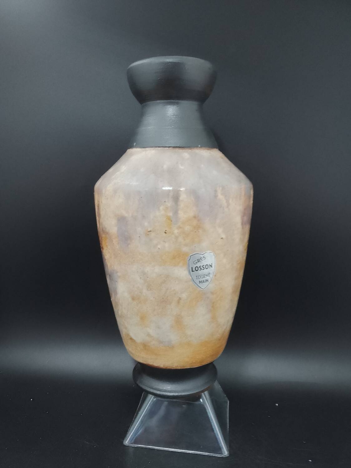Large stoneware vase from Bouffioulx signed Losson, Hand-turned 1960