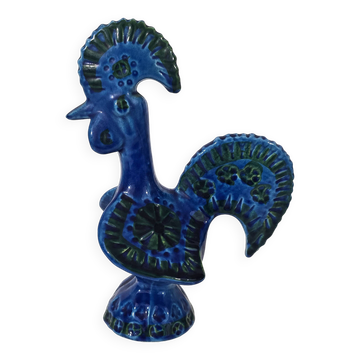 blue glazed ceramic rooster by Aldo Londi for Bitossi