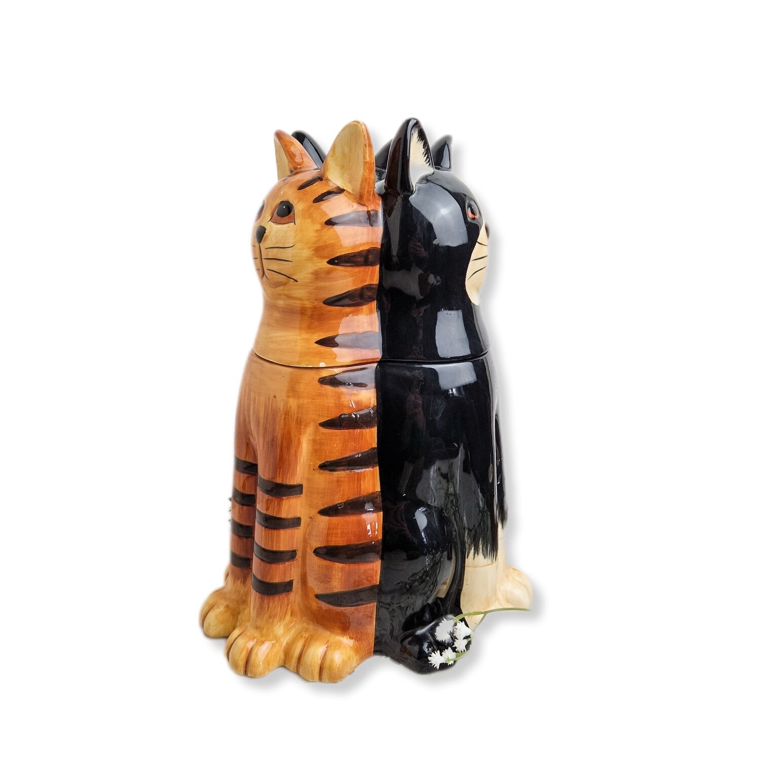 Cat cookie jar, ceramic cookie jar three vintage cats