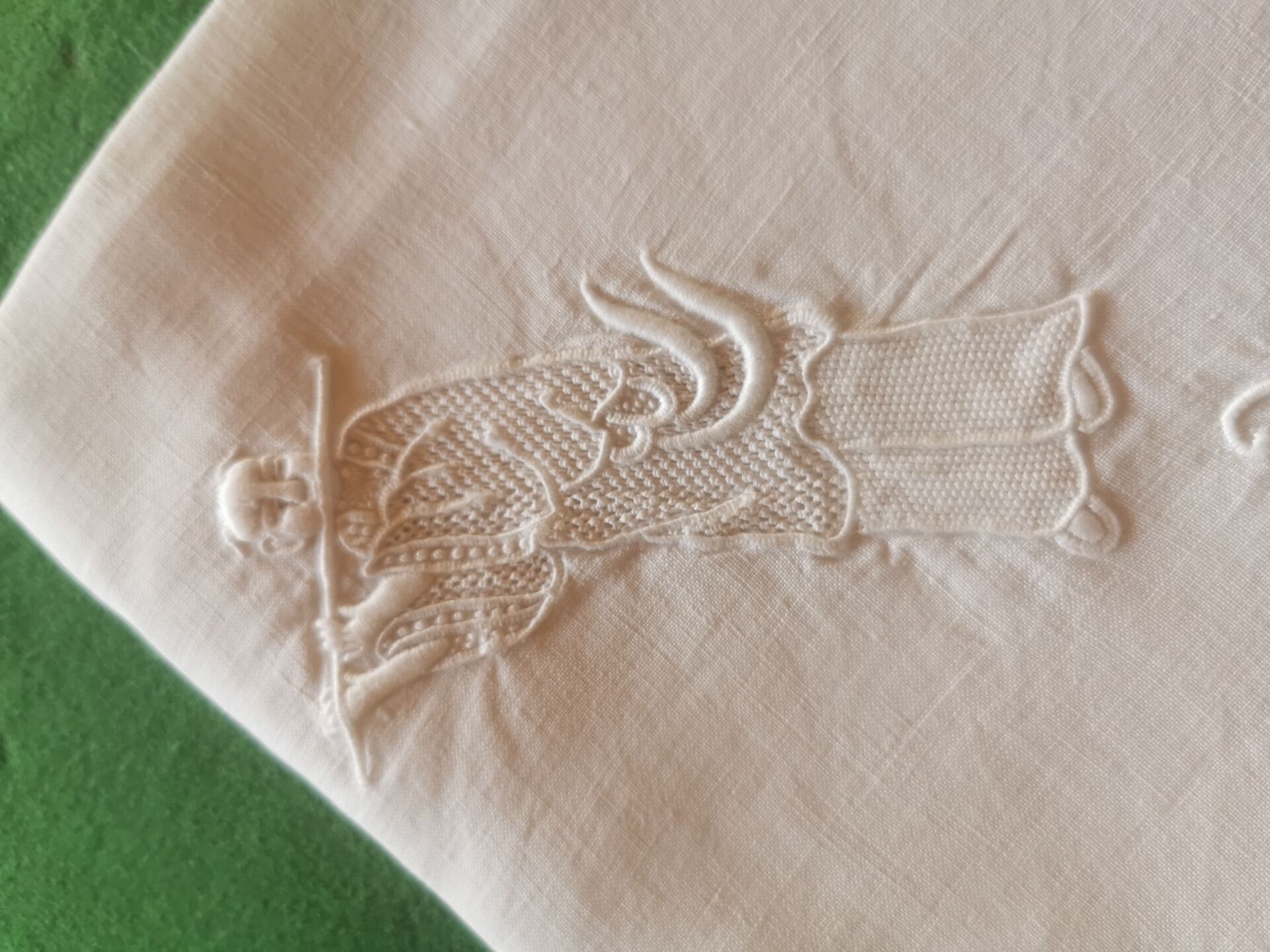 12 old damask linen napkins with a monogram