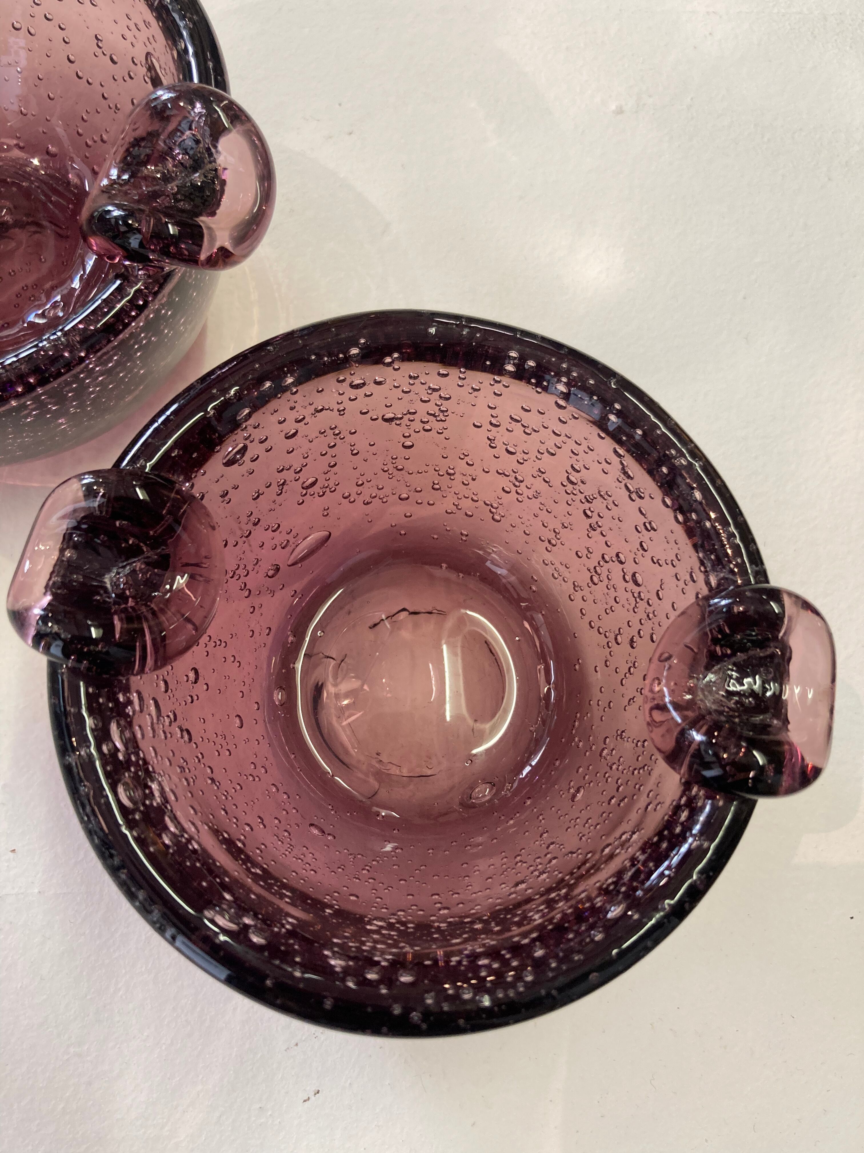 Pair of bubble glass ashtrays