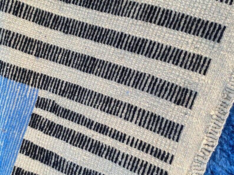 Authentic traditional blue natural wool rug 2.5/3.5 m