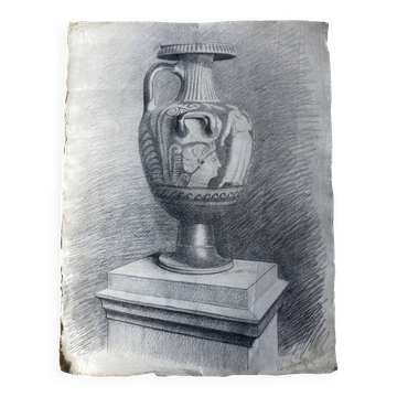 Neoclassical Greek amphora workshop study in charcoal 1892