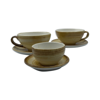 Lot de 3 tasses et sous tasses longchamp modèle effet bois