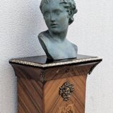 Vintage column in rosewood and bronze marquetry, mid-century