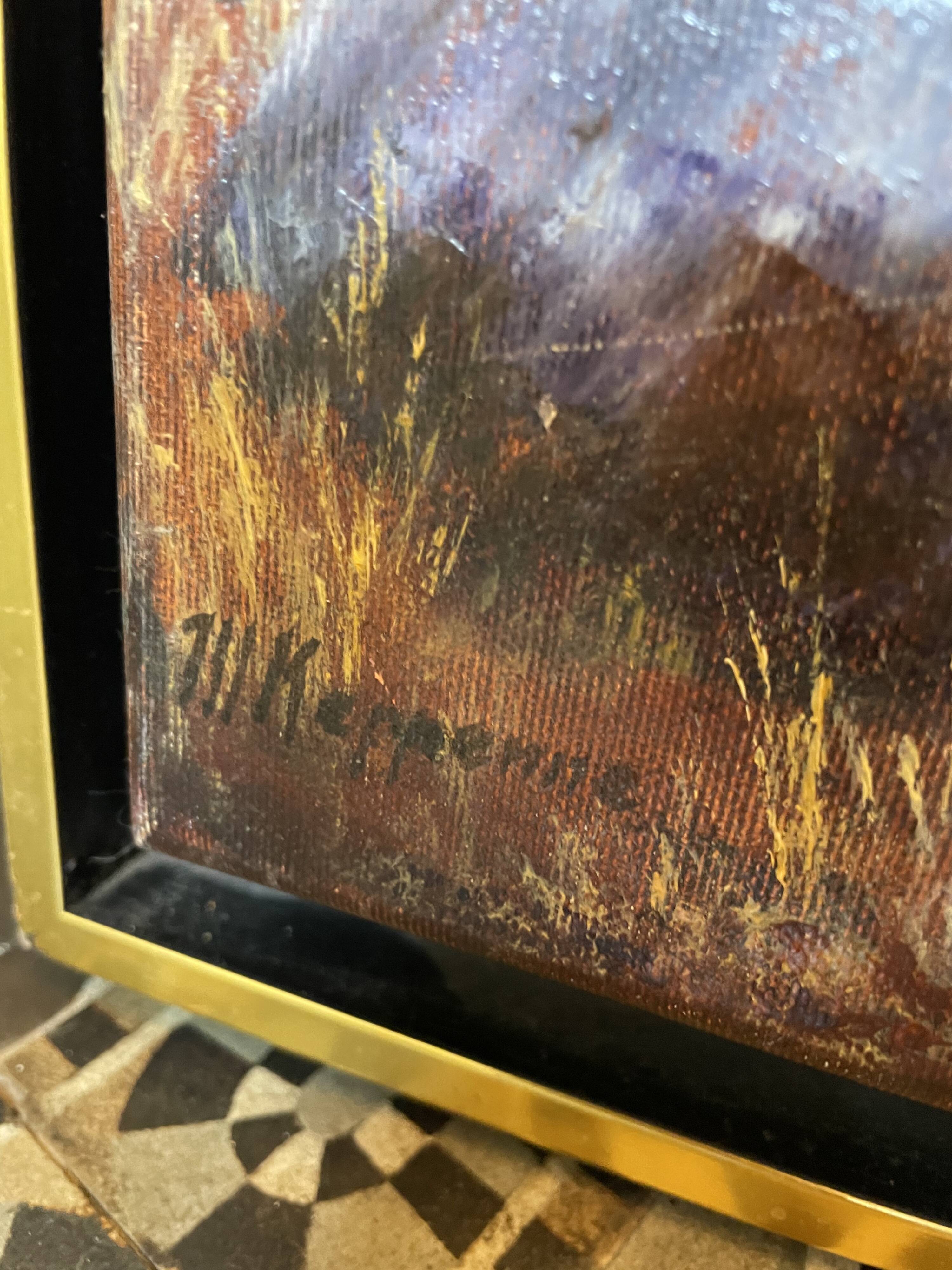 Oil painting landscape on canvas signed View of Provence
