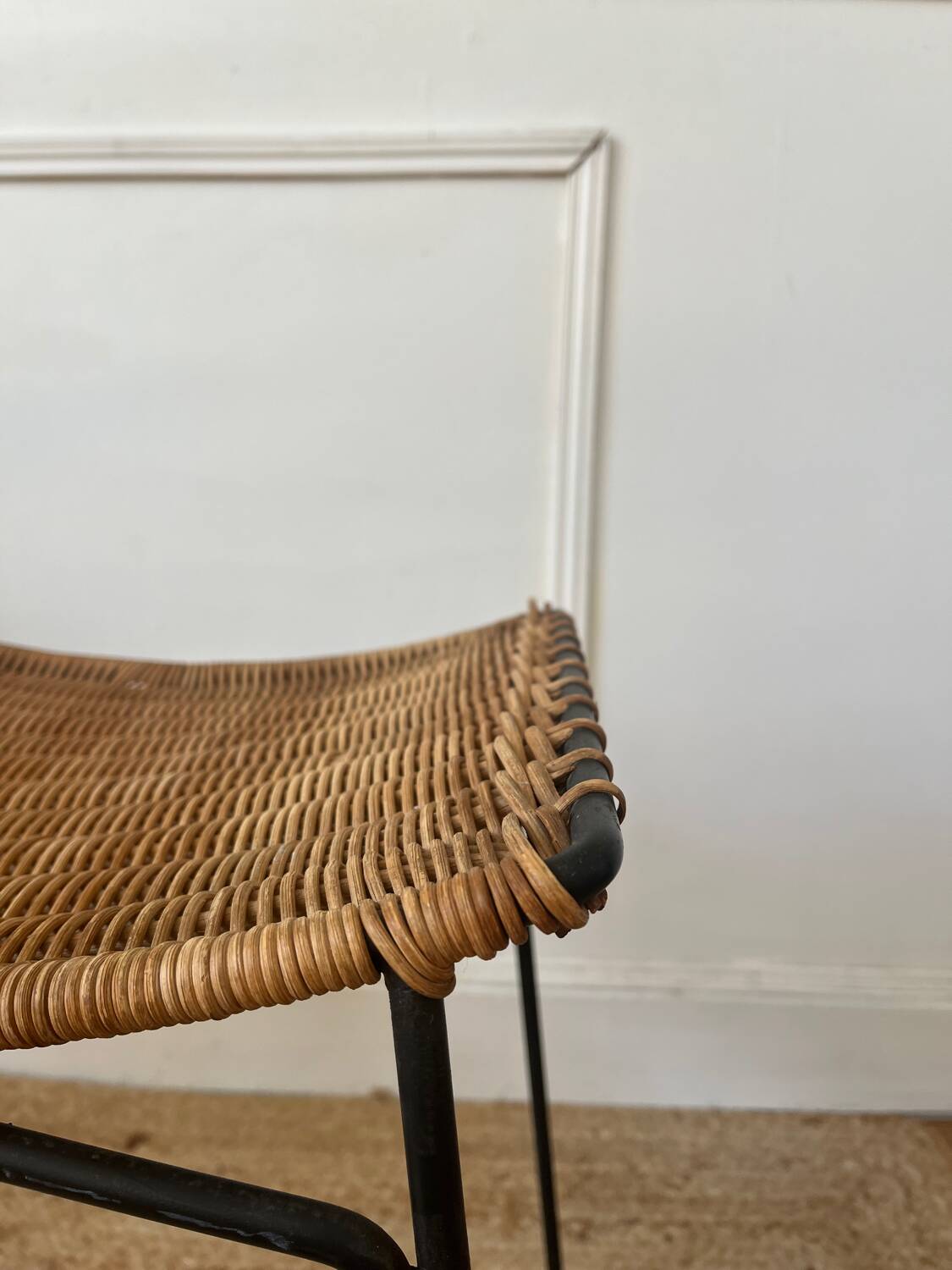 Pair of Raoul Guys stools for Airborne in wicker 1950