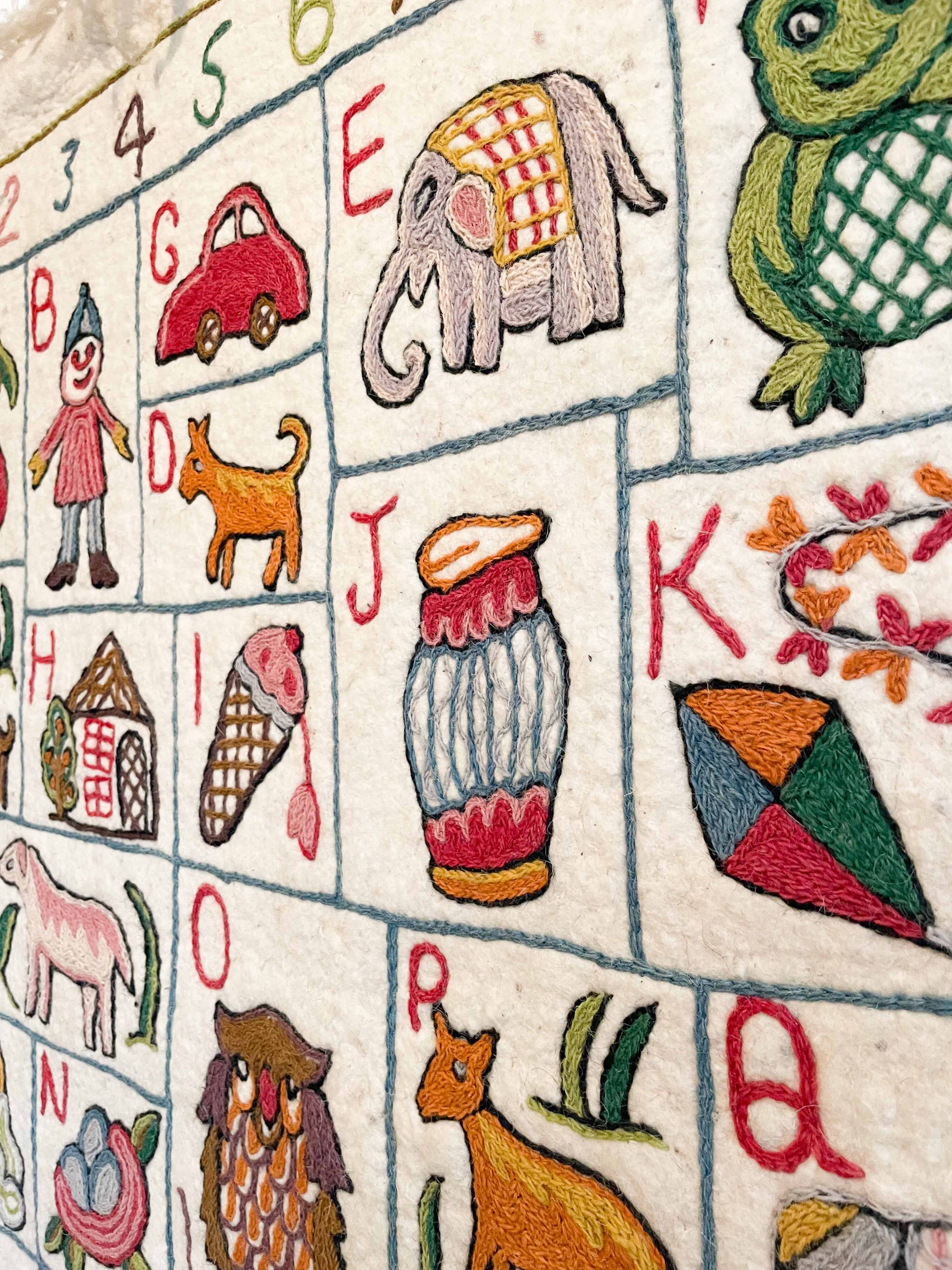 Vintage alphabet wall rug