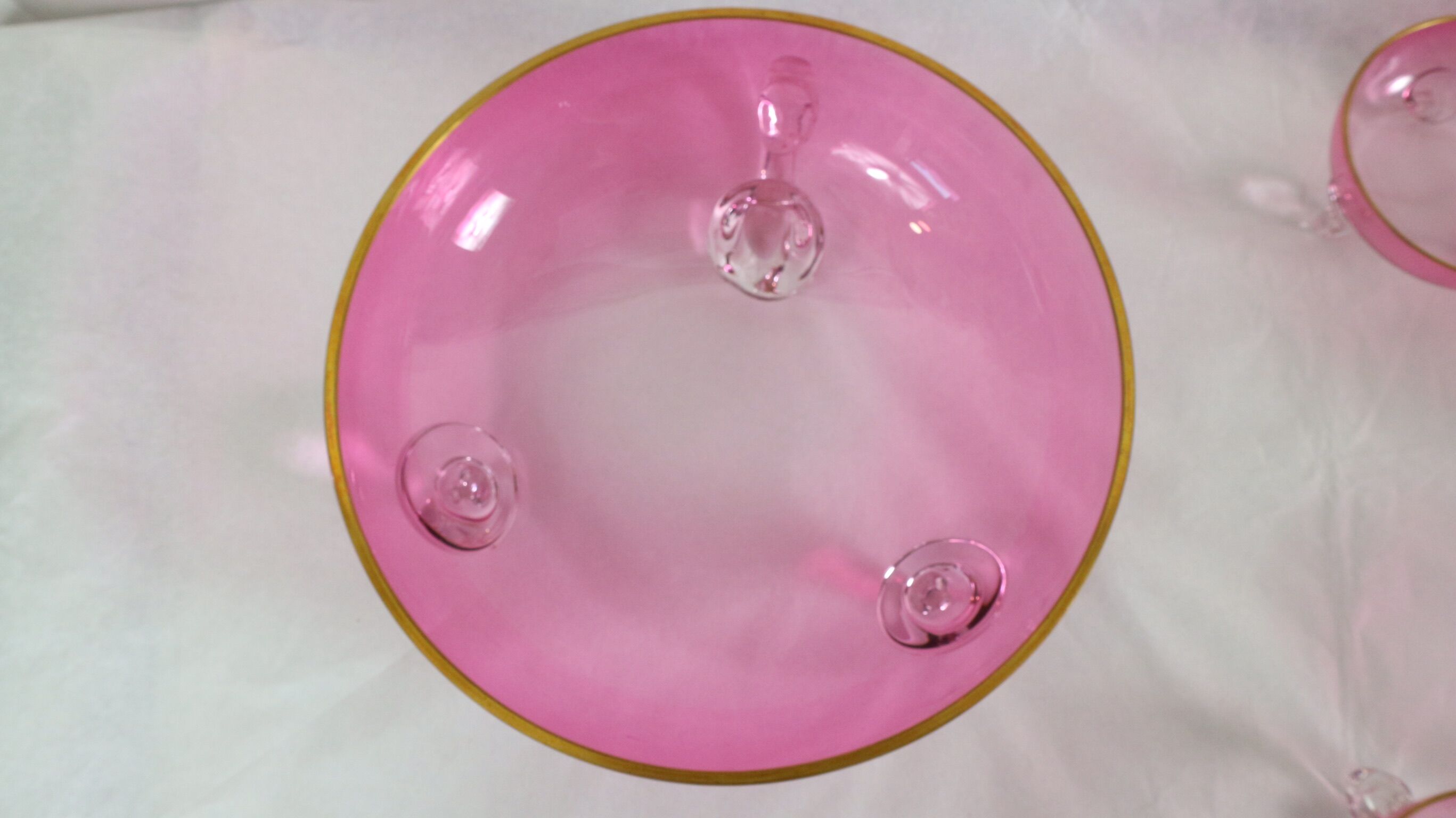 Vintage glasses service cup pink for 7 with service bowl