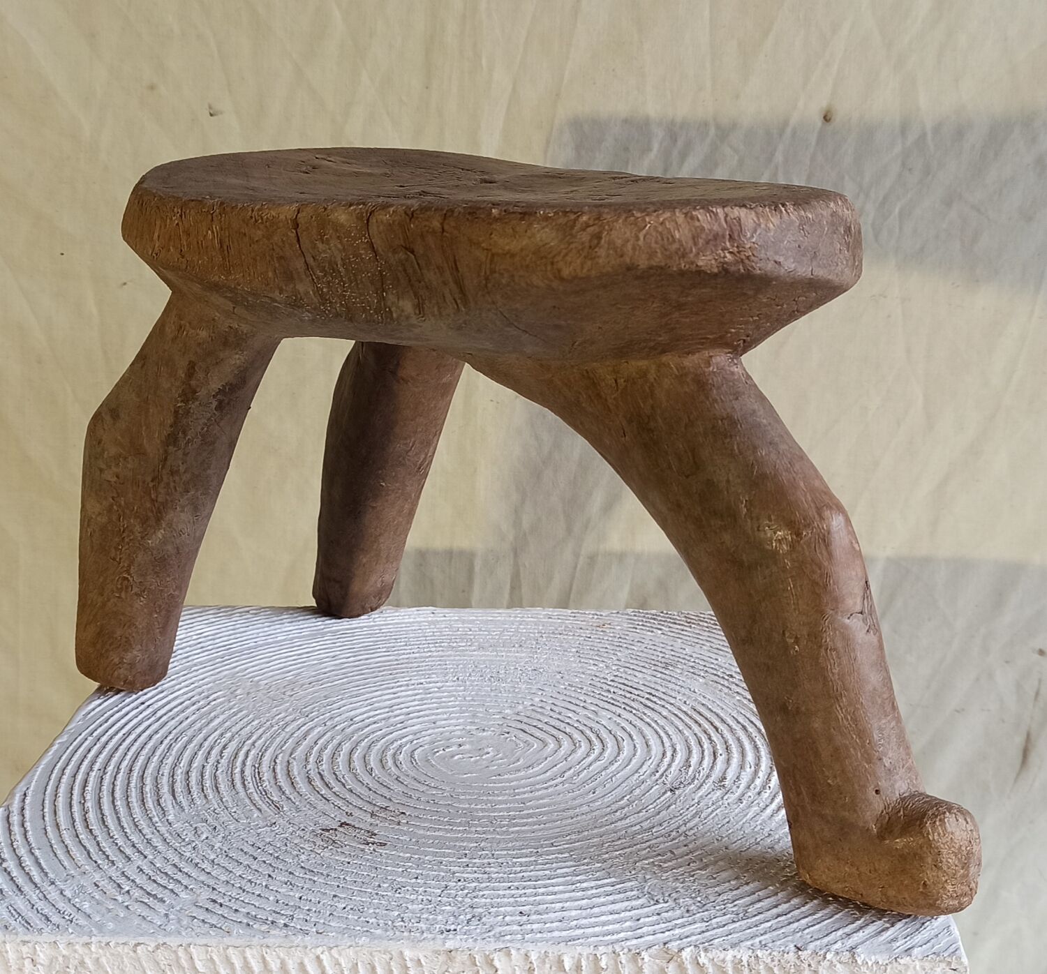 Stool old African art wooden Lobi from Burkina Faso