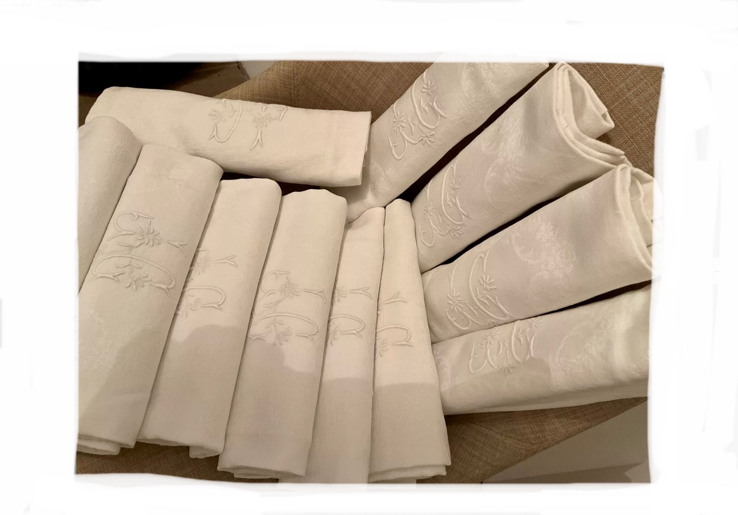 12 towels damascus linen silk embroidered monogram