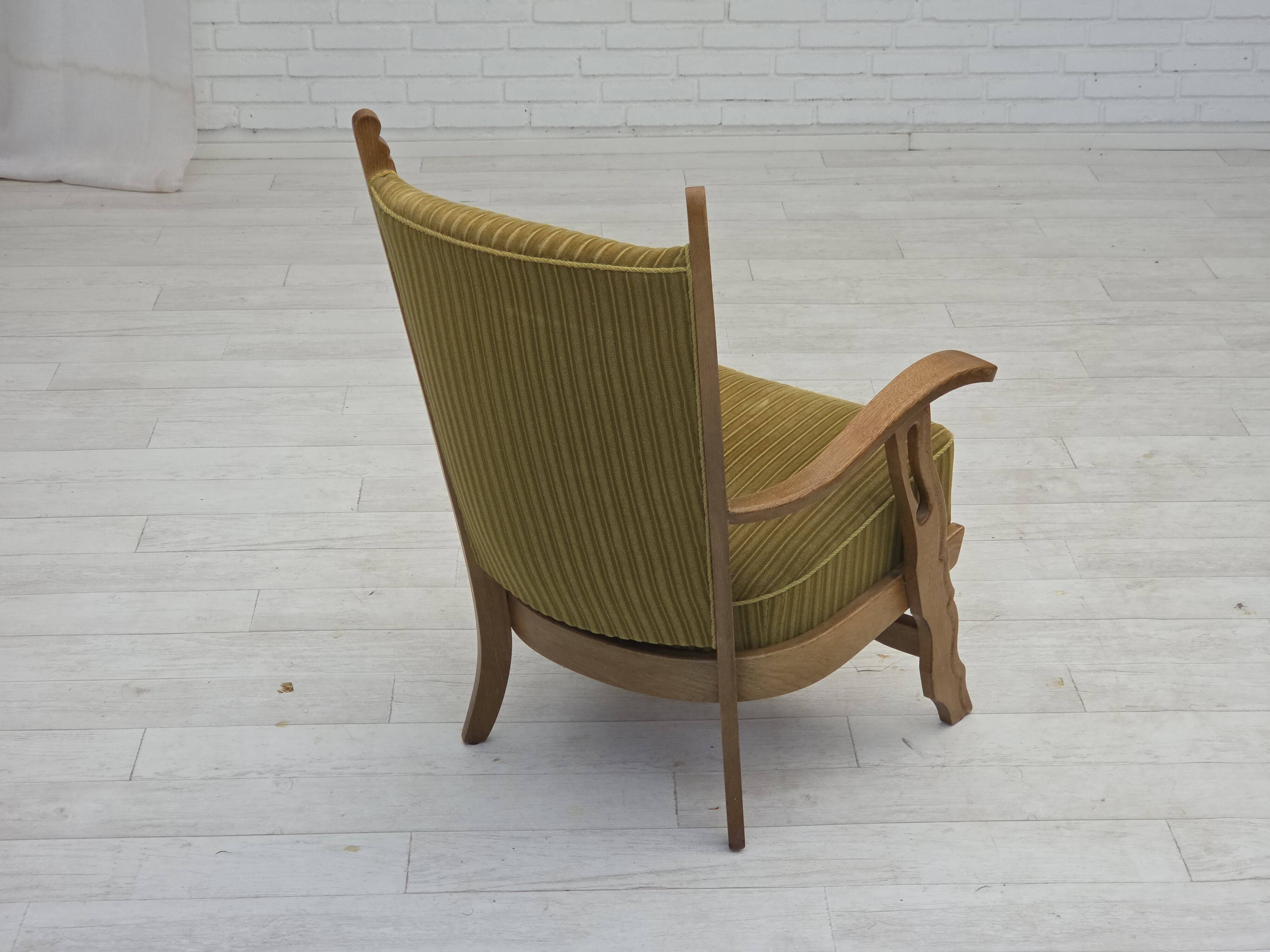 1970s, Scandinavian armchair, cotton/wool fabric, solid oak wood.