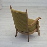 1970s, Scandinavian armchair, cotton/wool fabric, solid oak wood.