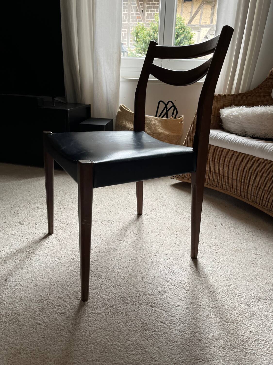 Scandinavian teak and leatherette chair