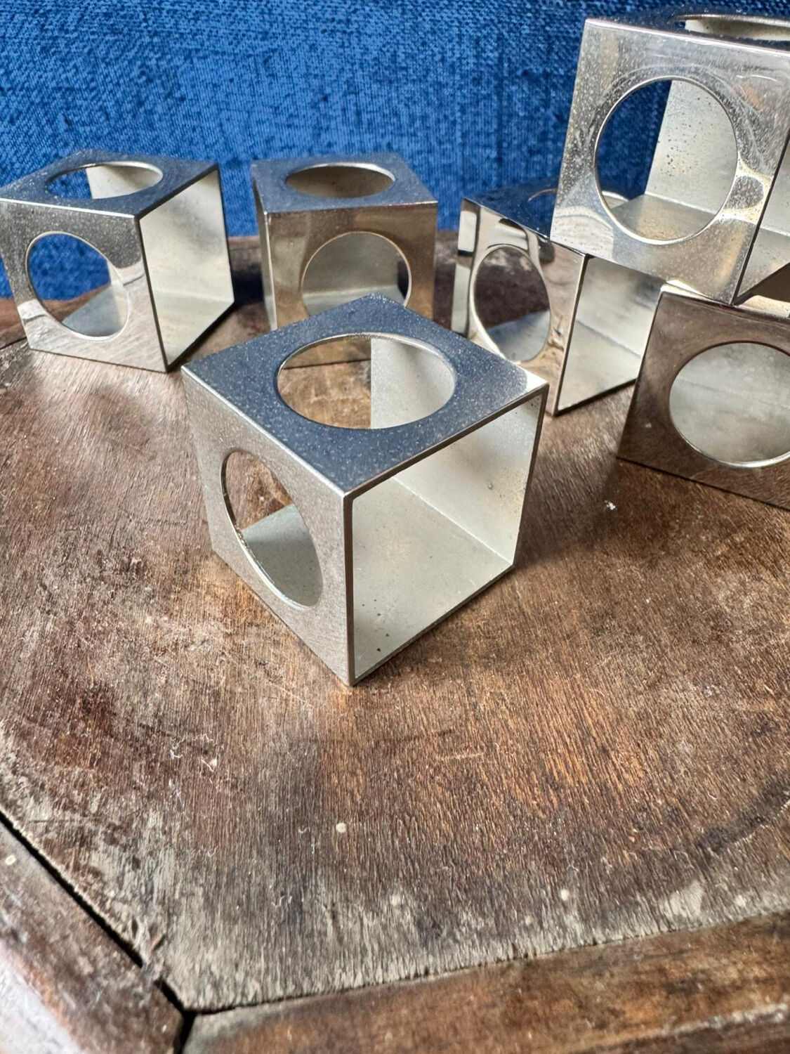 Set of 6 minimalist chrome steel candle holders from the 70s.