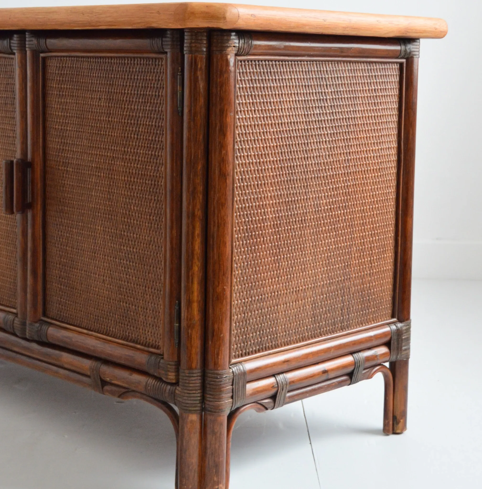 Buffet / Wooden and rattan sideboard 1960s / 1970s vintage