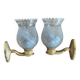 Pair of retro gold and glass tulip wall lights