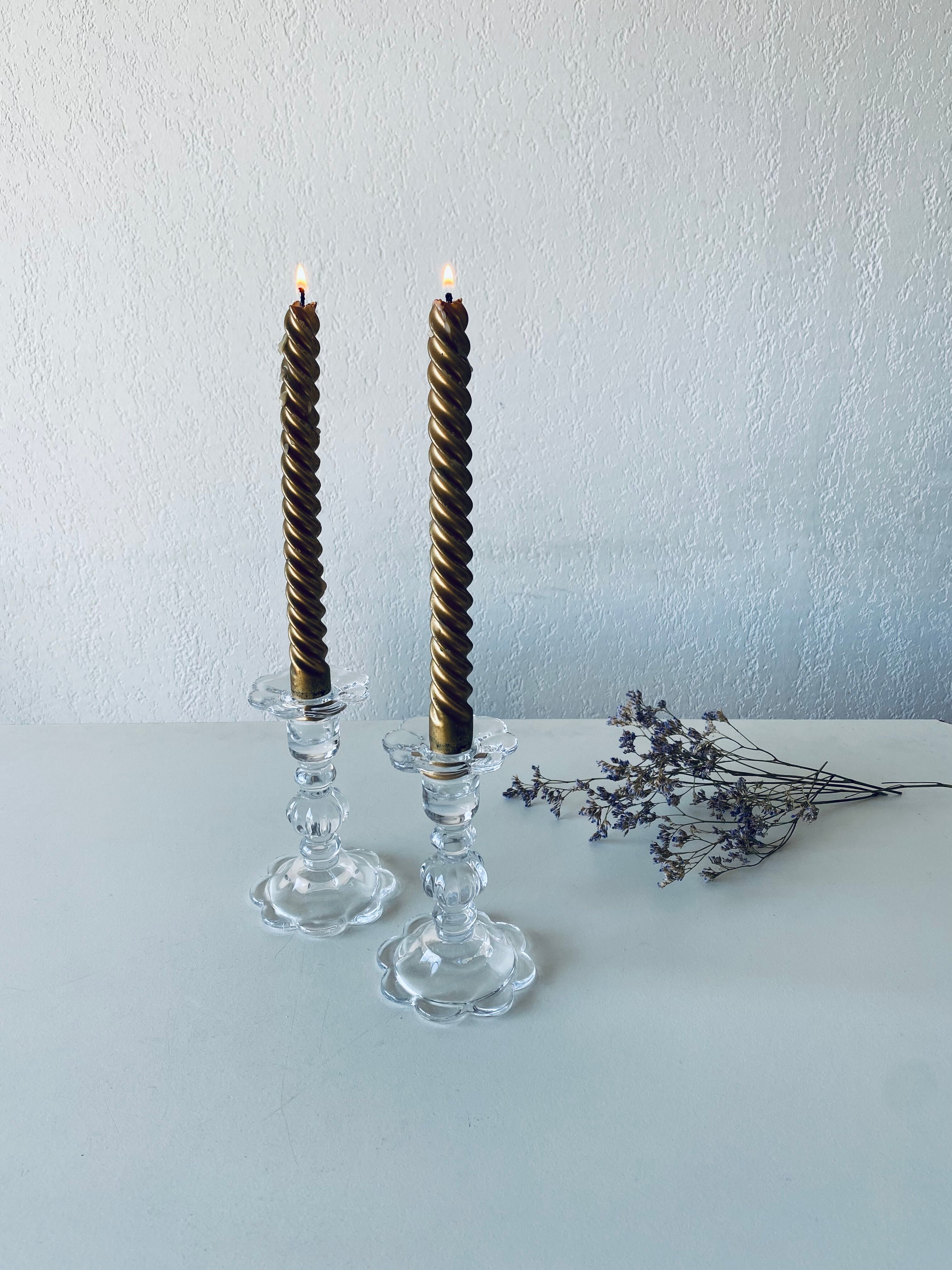 Pair of glass candle holders