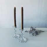 Pair of glass candle holders