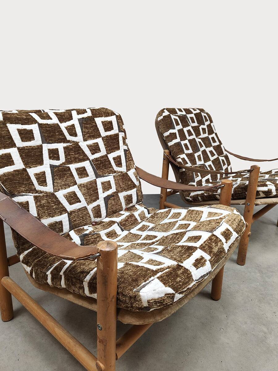 Vintage Swedish 'Junker' easy chairs Bror Boije Dux 'Safari style'
