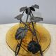 Val Saint Lambert amber glass bowl, Candide series, metal leaf mount