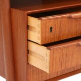 Freestanding teak desk, front with six drawers
