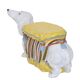 Stool or stand in earthenware depicting a white dachshund.