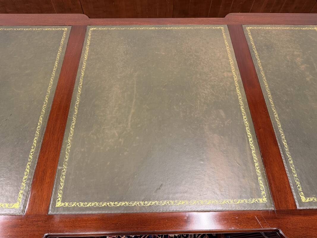 English Chesterfield desk with green leather