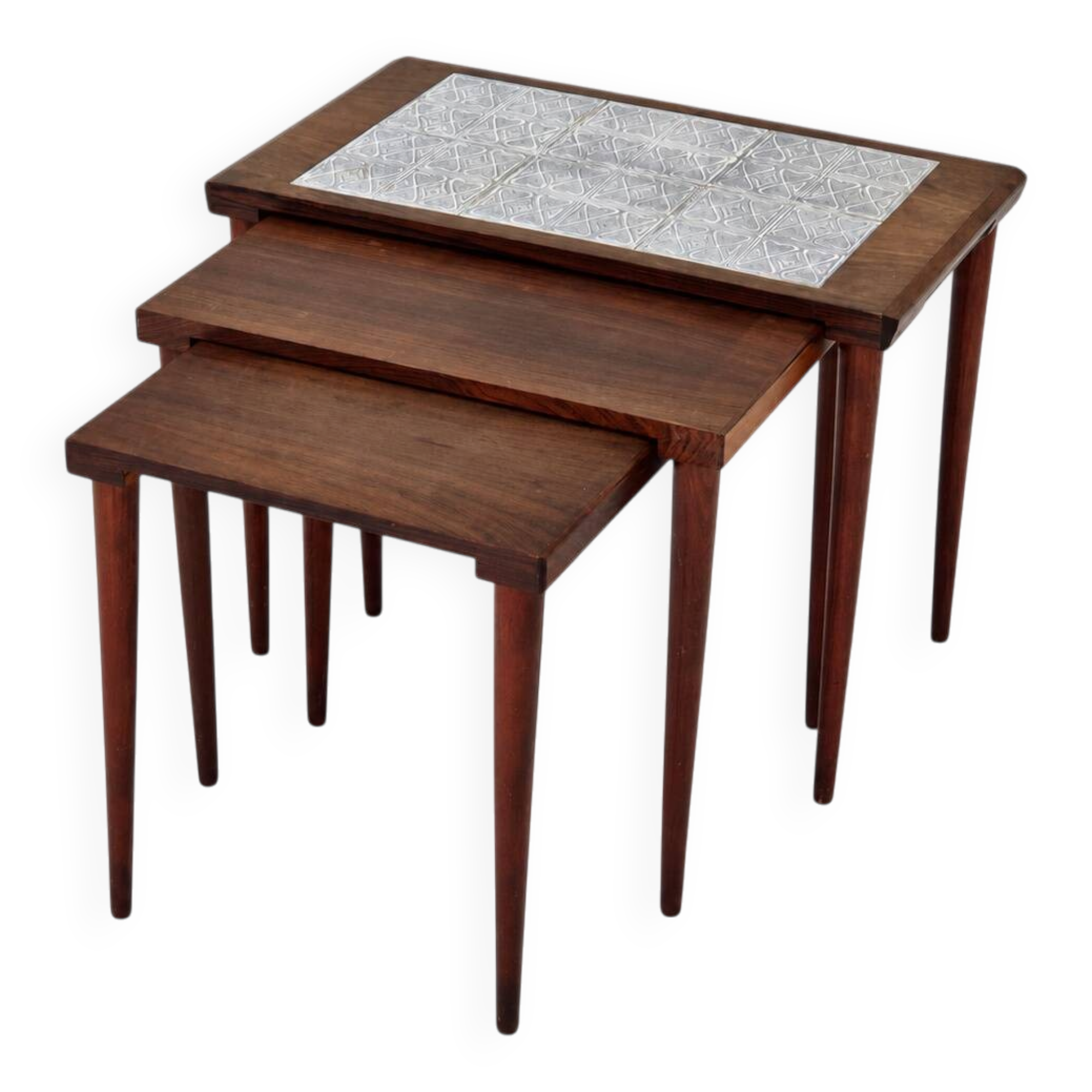 Rosewood nesting tables with ceramic tiles, Denmark, 1960s, set of 3