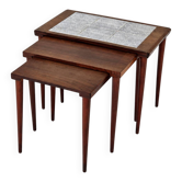 Tables gigognes en bois de rose avec carreaux en céramique, Danemark, années 1960, ensemble de 3.