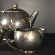 Service à Thé / Café en métal argenté Design Art Déco Moderniste, ca 1940