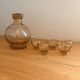 Carafe and 5 pink glass liqueur glasses with a gold rim 2008123