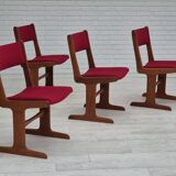 1970s, set of 4 reupholstered Danish chairs, Farsø Møbelfabrik, teak wood, furniture velour.