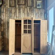 Large asymmetrical Art Deco wardrobe with three doors in oak (renovated)