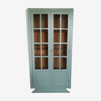 Armoire parisienne vitrée, armoire vintage vert d'eau