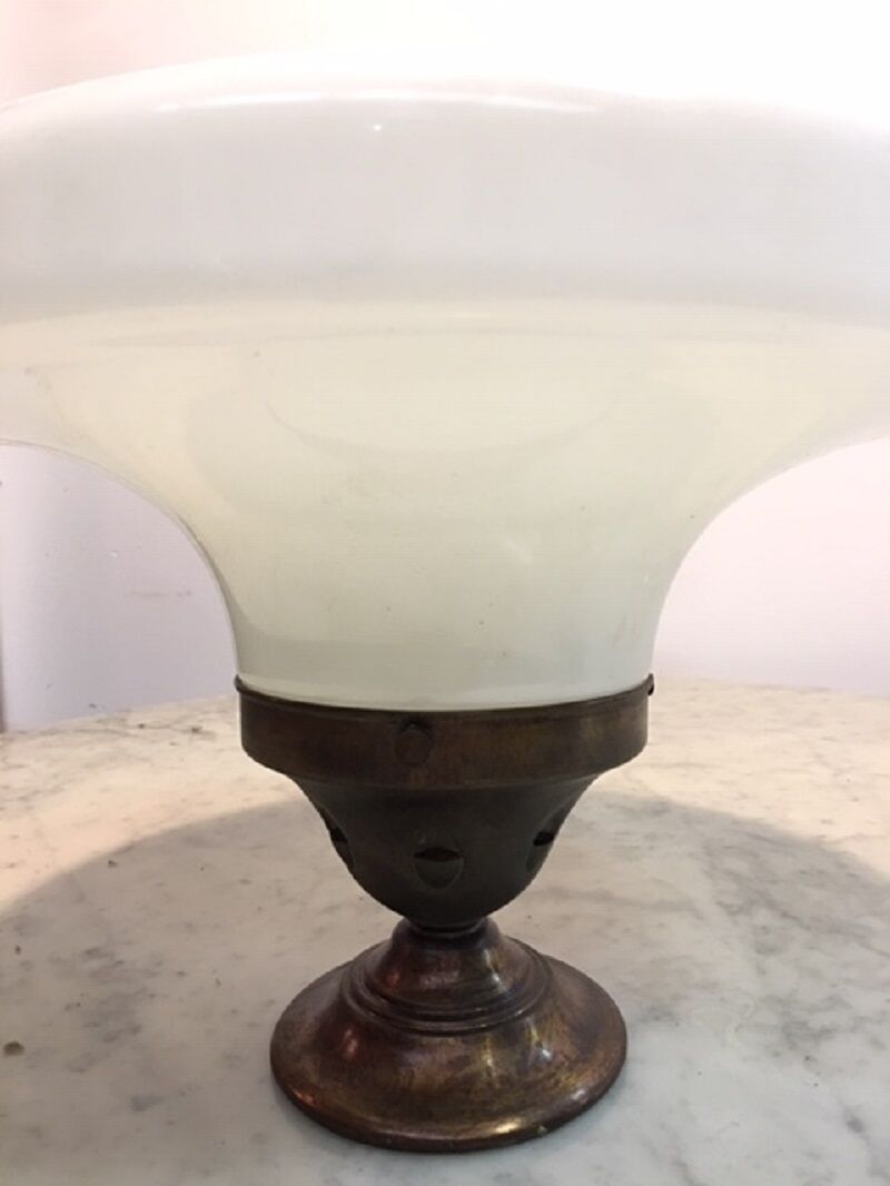 Ancient copper and opaline 1960 ceiling lamp