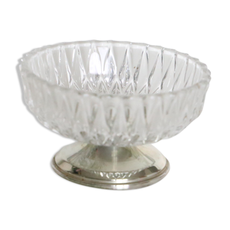 Glass and foot candy in silver metal, molded glass, Vintage French, authentic