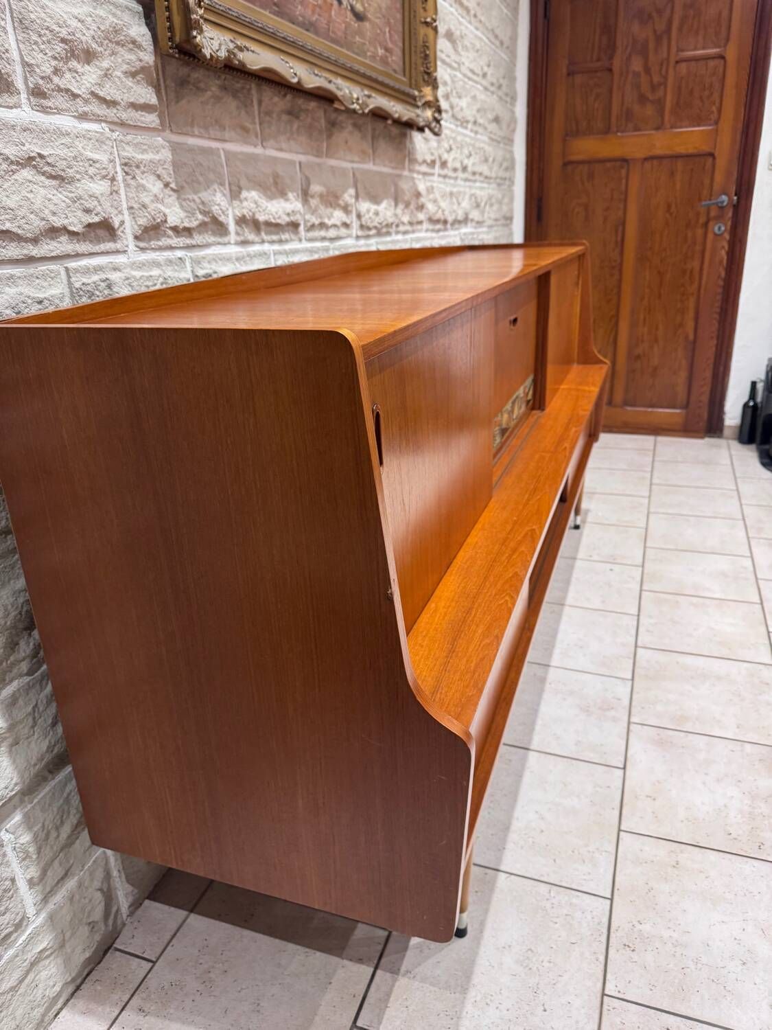 Large Scandinavian teak sideboard with bar, 1960s