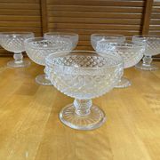 Set of 7 Glass Ice Cream Bowls Diamond Point France Vintage #E076