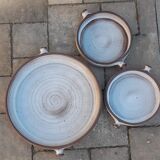 Set of 3 dishes in varnished pyrity sandstone, cream and brown