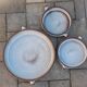 Set of 3 dishes in varnished pyrity sandstone, cream and brown