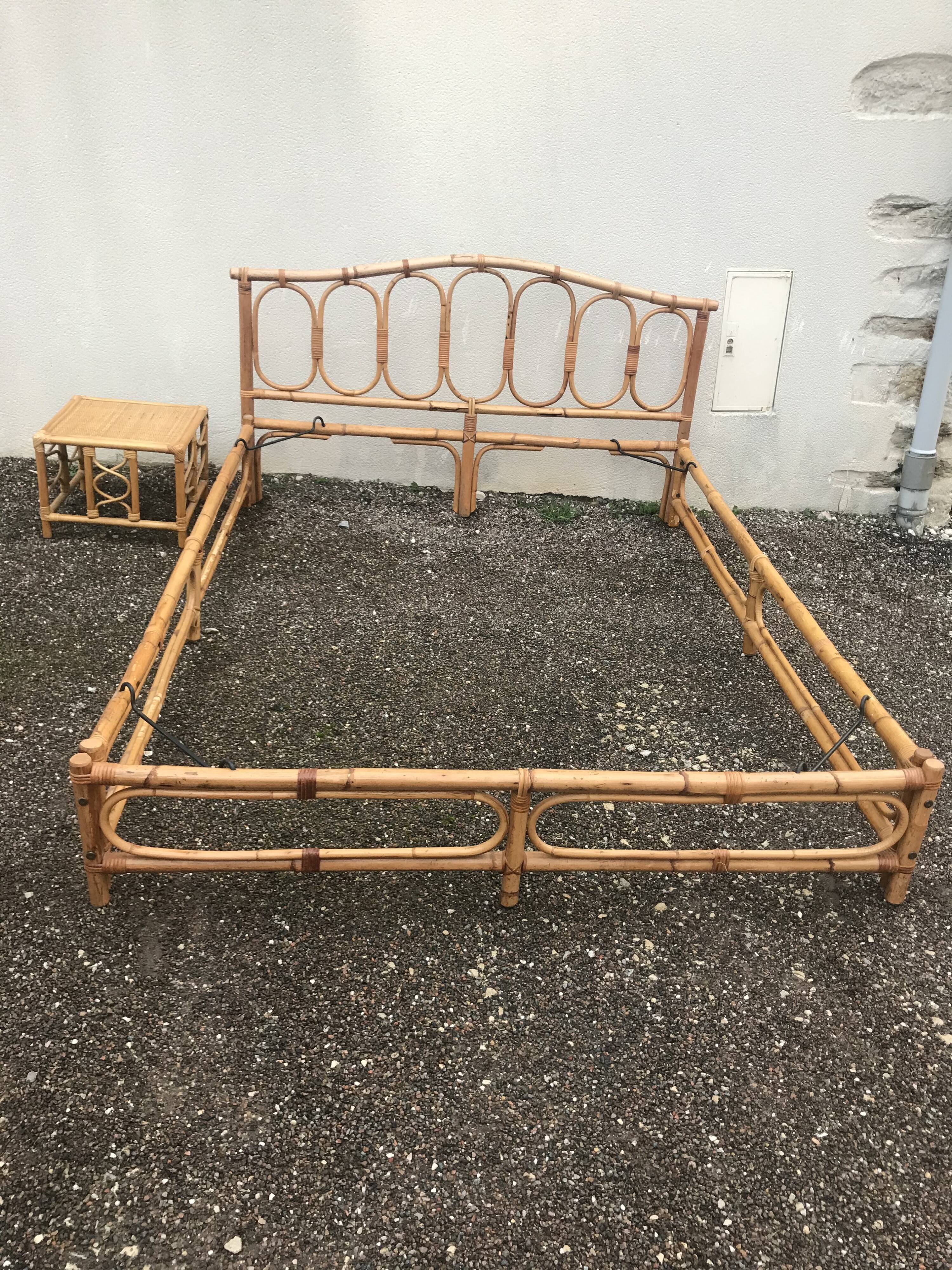 Double bamboo bed and bedside
