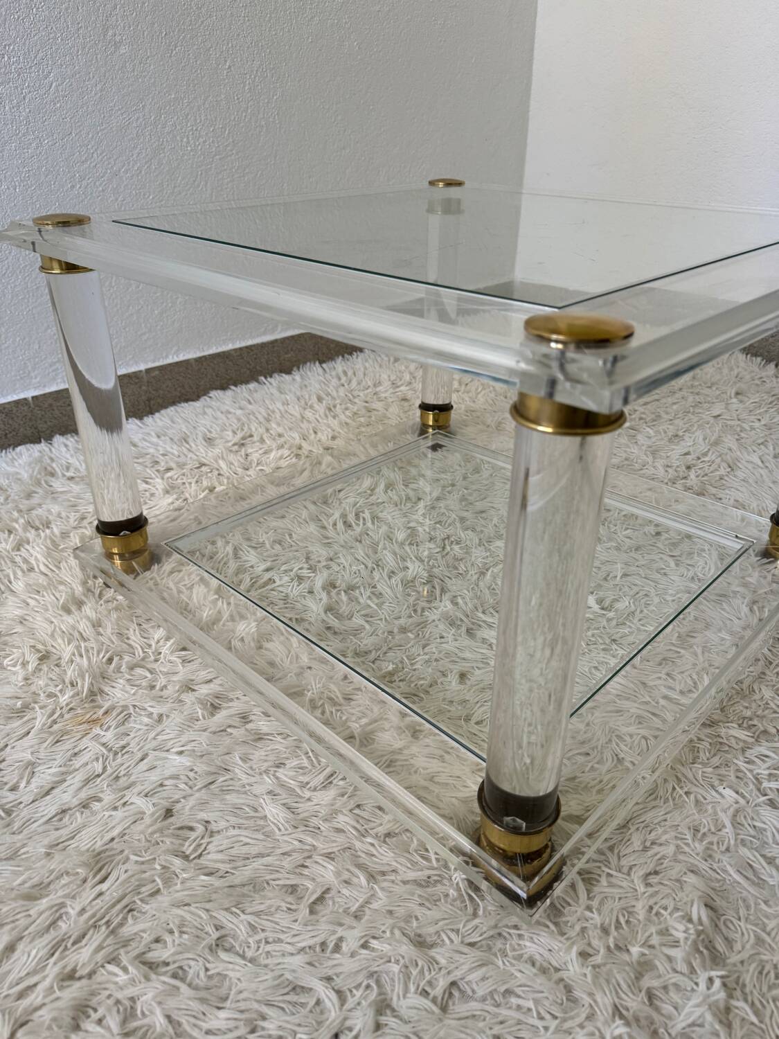 70s brass plexi coffee table