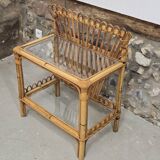 Table d'appoint en rotin et verre 1960